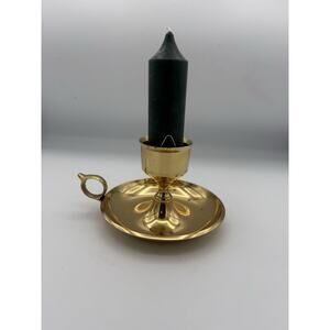 Vintage Brass Chamber Stick Candle Holder With handle and drip plate